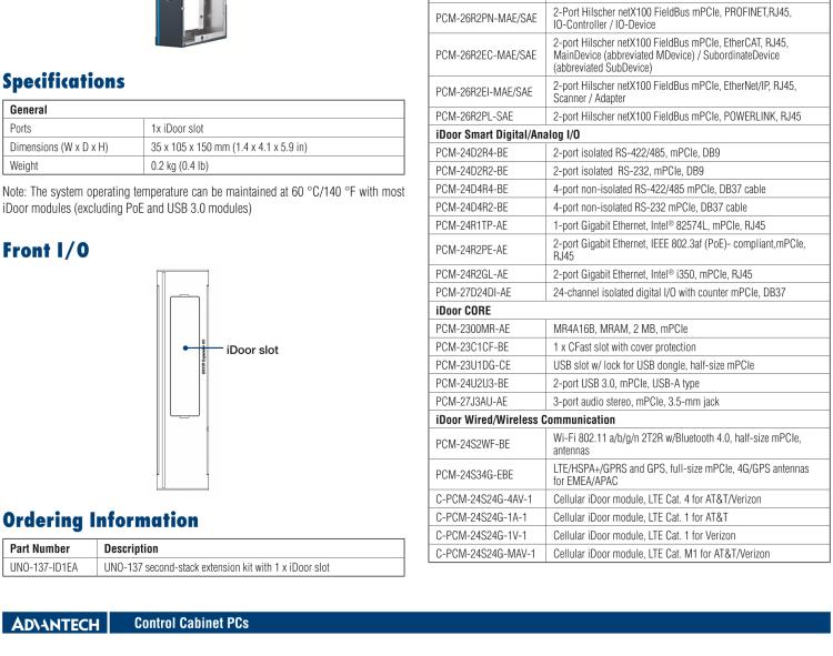 研華UNO-137 DIN導軌控制器，配備Intel?Atom?E3940 CPU、2個LAN、2個COM、3個USB 3.0、1個USB 2.0、2個DP 1.2、8個DI、8個DO、1個M.2、1個mPCIe、TPM 2.0