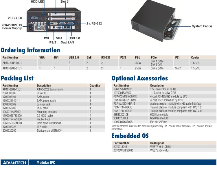 研華AIMC-3202 Micro Computer, Intel? Core? i7/i5/i3 CPU, H110, 2 Expansions, 250W 80Plus PSU