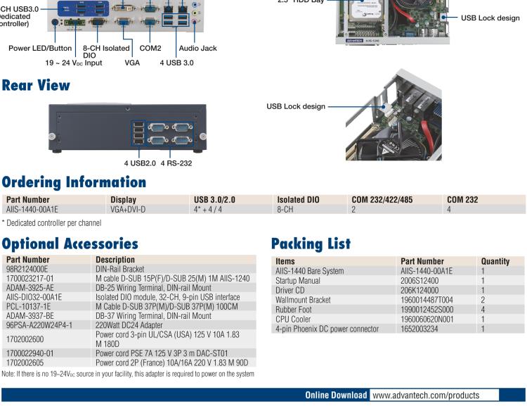 研華AIIS-1440 機器視覺工控機，USB3.0 CAM 緊湊型系統,支持英特爾酷睿? i7/i5/i3 CPU,4通道專用USB3.0控制器