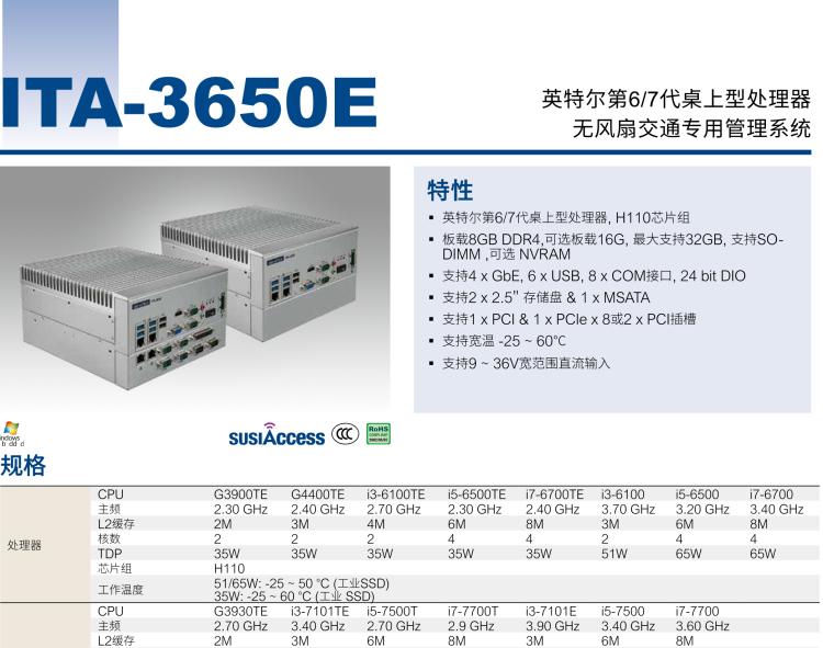 研華ITA-3650E 英特爾第6/7代桌上型處理器無風扇交通專用管理系統（高速公路ETC專用）