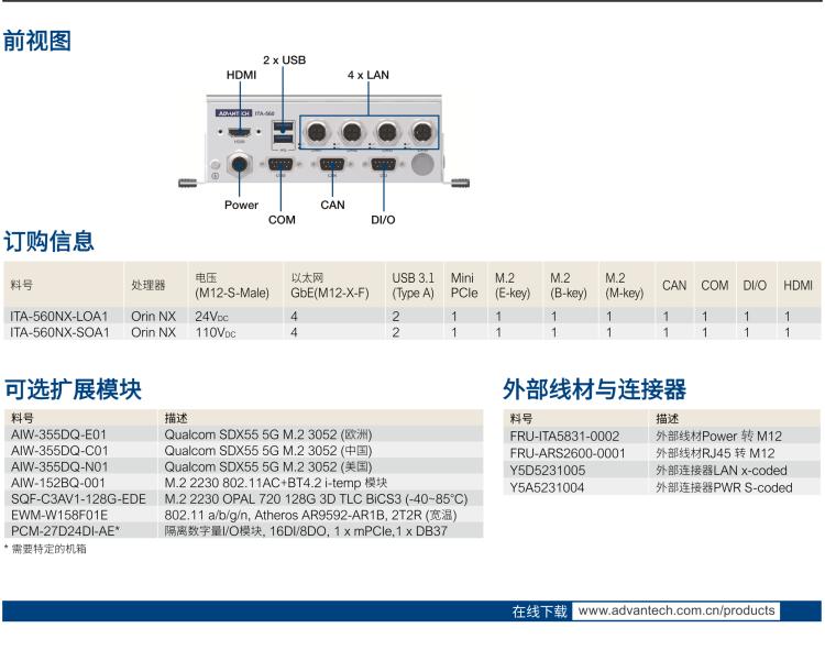 研華ITA-560NX 基于NVIDIA? Jetson Orin? NX 鐵路專用AI計算系統