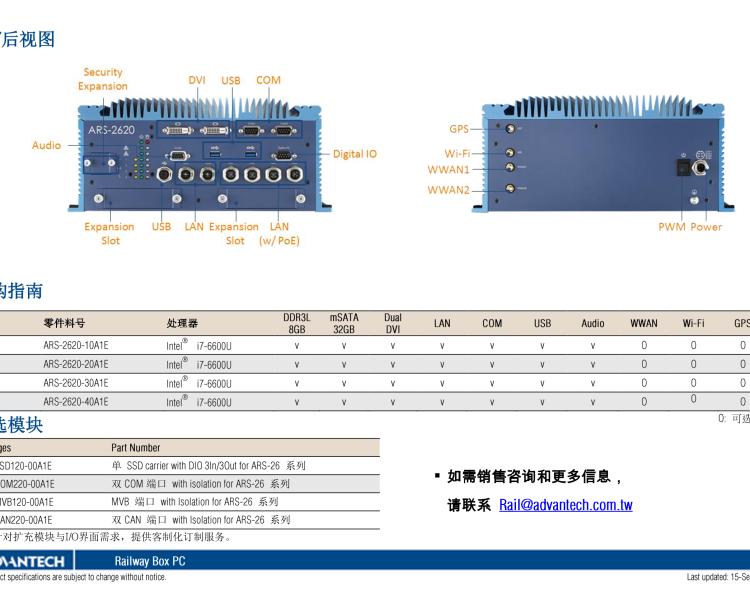 研華ARS-2620 EN50155 Intel? i7-6600U/i7-7600U 無(wú)風(fēng)扇設(shè)計(jì)之列車車輛控制系統(tǒng)