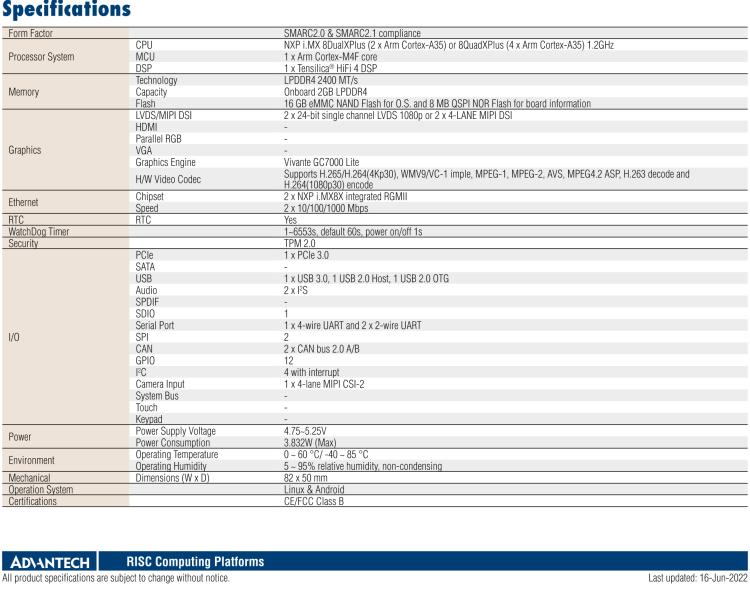 研華ROM-5620 基于NXP i.MX8X SMARC2.0 Arm核心板，多接口，低功耗設(shè)計(jì)