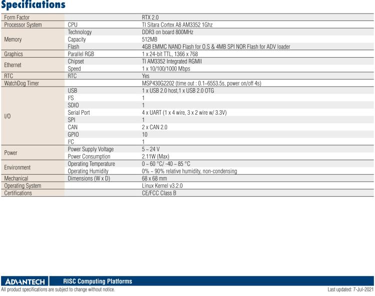 研華ROM-3310 基于TI AM3352 Cortex A8 1GHz RTX 2.0 的標(biāo)準(zhǔn)核心板，適用于寬溫抗震等工業(yè)自動(dòng)化領(lǐng)域