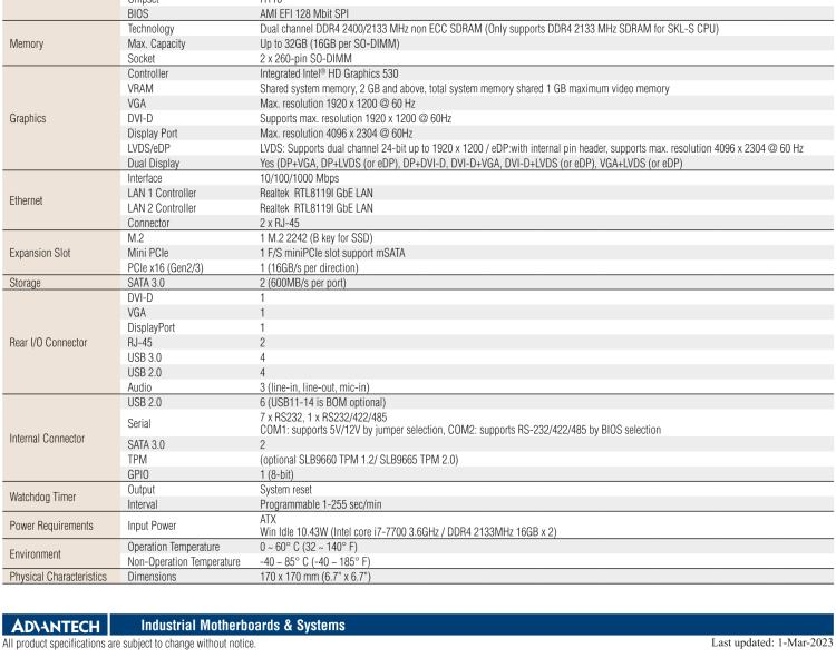 研華AIMB-205 適配Intel? 第6/7代 Core? i 處理器，搭載H110芯片組。高性價比，擁有豐富的擴展接口，穩定可靠。