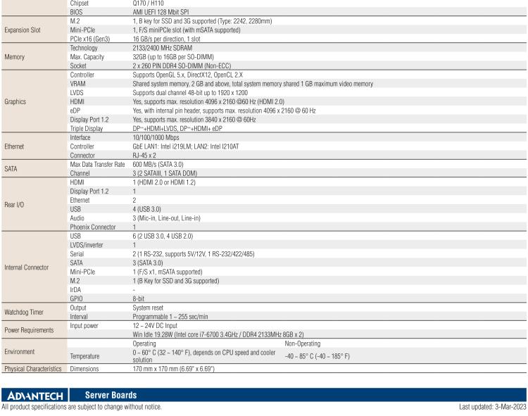 研華AIMB-275 適配Intel? 第6/7代 Core? i 處理器，搭載Intel Q170/H110芯片組。性能強(qiáng)勁，接口豐富。