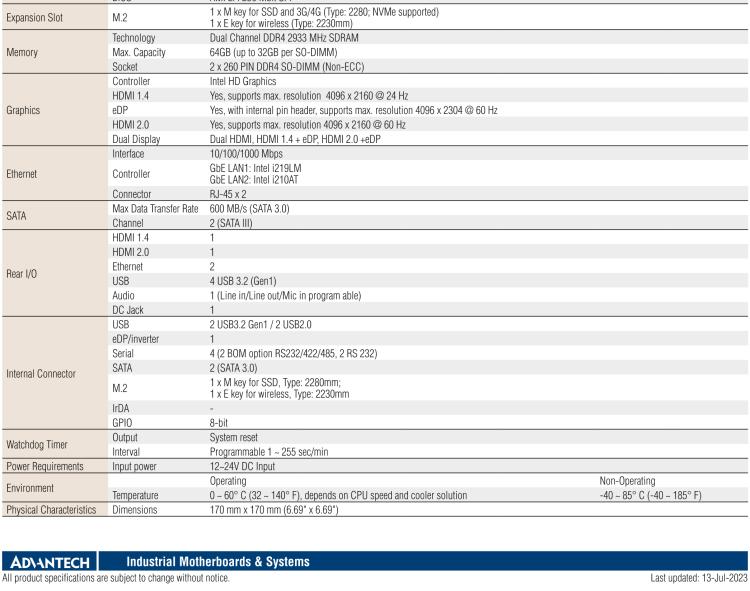 研華AIMB-287 適配Intel? 第10代 Core? i 系列處理器，搭載H420E芯片組。超薄設計，性能強勁。