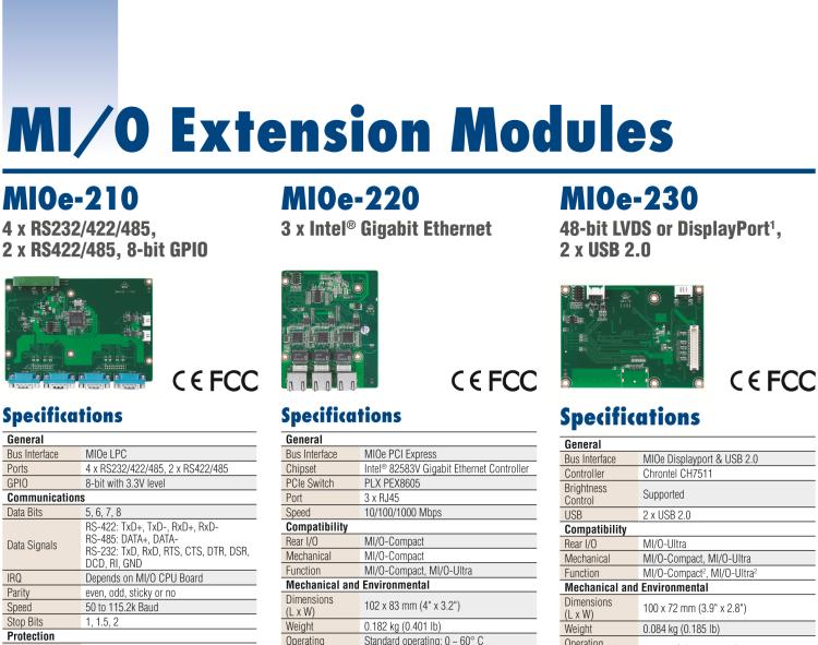 研華MIOE-110 2 x RS-232, 2 x RS-232/422/485 (帶5V/12V電源及隔離), 2USB 2.0，兼容2.5寸MIO單板