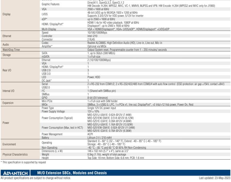 研華MIO-5251 3.5寸MIO單板電腦，采用嵌入式 Intel? Atom? E3825 &Intel? J1900處理器