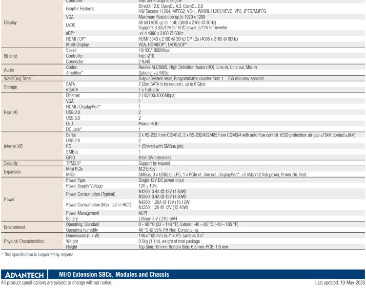 研華MIO-5350 英特爾第六代凌動 Atom?奔騰N4200/N3350，3.5寸單板電腦