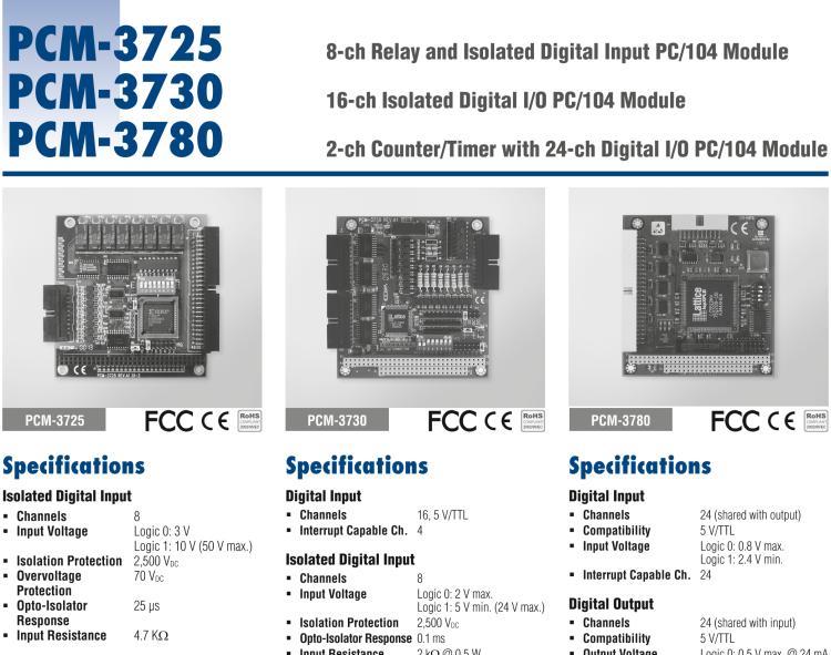 研華PCM-3725 8路隔離數(shù)字量輸入及8路隔離繼電器輸出模塊