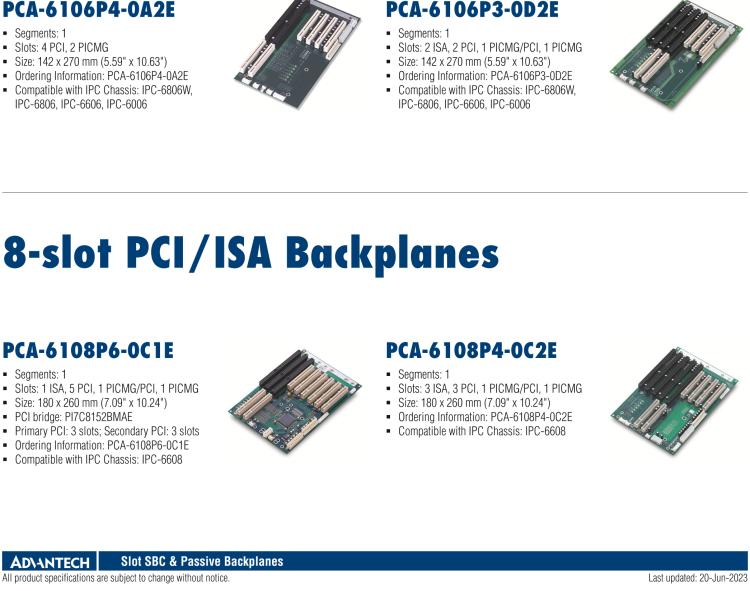 研華PCA-6106-0B2E 帶 6 個 ISA 槽的單系統 6 槽底板