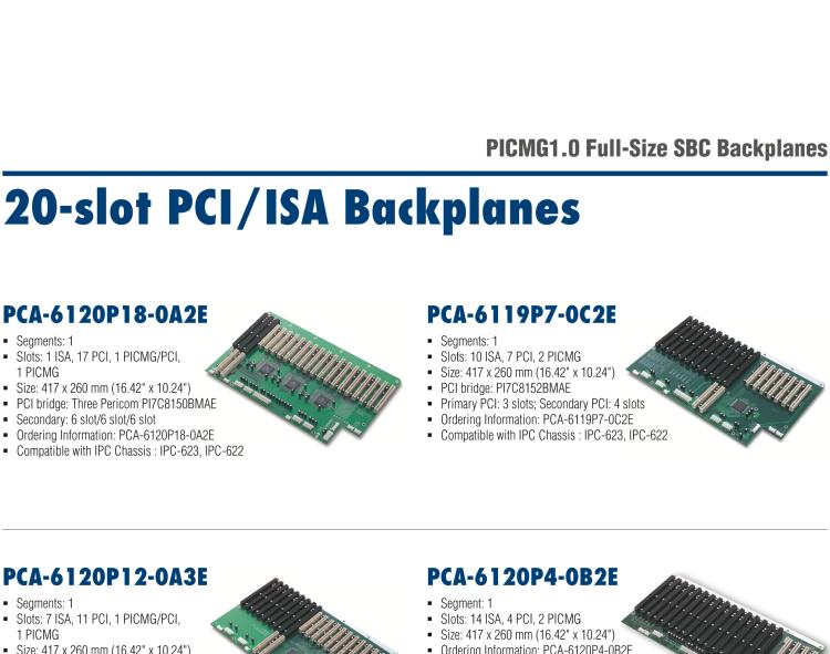 研華PCA-6106-0B2E 帶 6 個 ISA 槽的單系統 6 槽底板