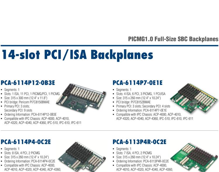 研華PCA-6114P10-0B2E 14 槽 PICMG BP, 2個ISA槽, 1個0PCI槽, 2個PICMG槽