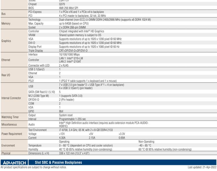 研華PCE-5131 LGA1151第八代Intel? Core? i7/i5/i3/Pentium/Celeron系統主板 帶DDR4, SATA 3.0, USB 3.1, M.2, 雙 GbE和三顯