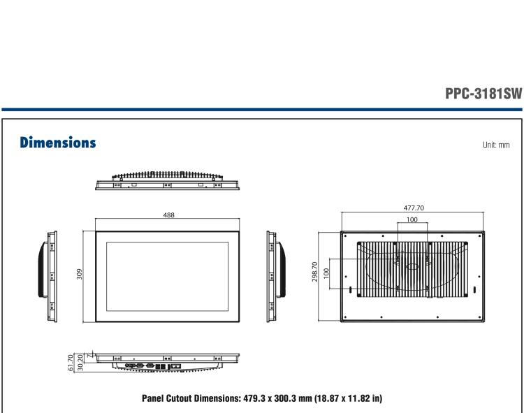 研華PPC-3181SW 18.5" 無風扇工業平板電腦, 搭載 Intel? Core? 第六代處理器