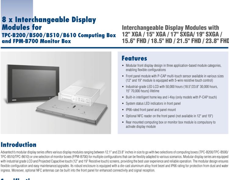 研華FPM-Display 顯示模塊系列-21.5“Full HD（FPM-D21W）/18.5”HD（FPM-D18W）/ 17“SXGA（FPM-D17T）/ 15”XGA（FPM-D15T）/ 12“XGA LED液晶顯示屏（FPM-D12T））