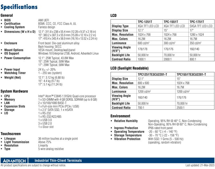 研華TPC-1751T(B) 17“SXGA TFT LED LCD瘦客戶端終端與Intel? Atom?處理器