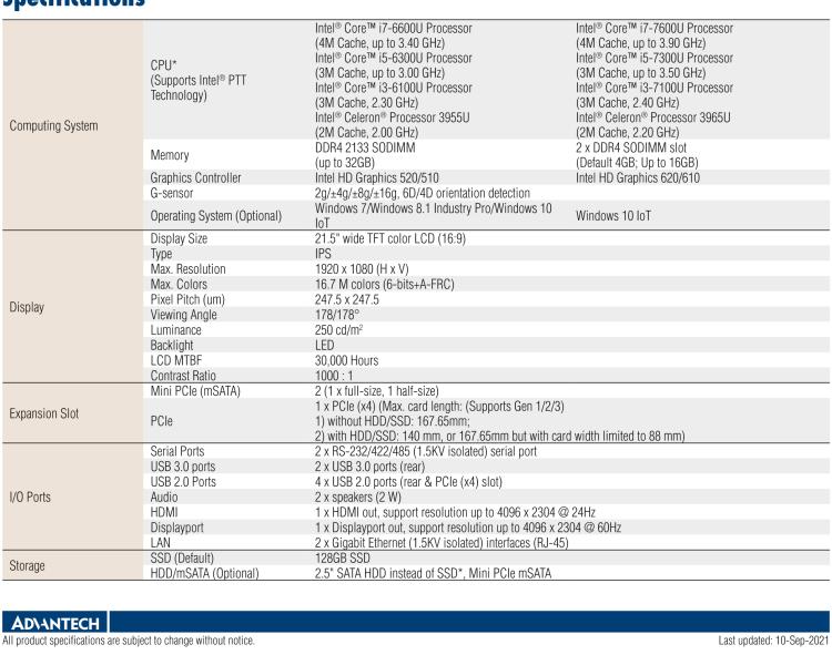 研華POC-WP213 21.5寸寬屏醫用一體機（內建適配器）