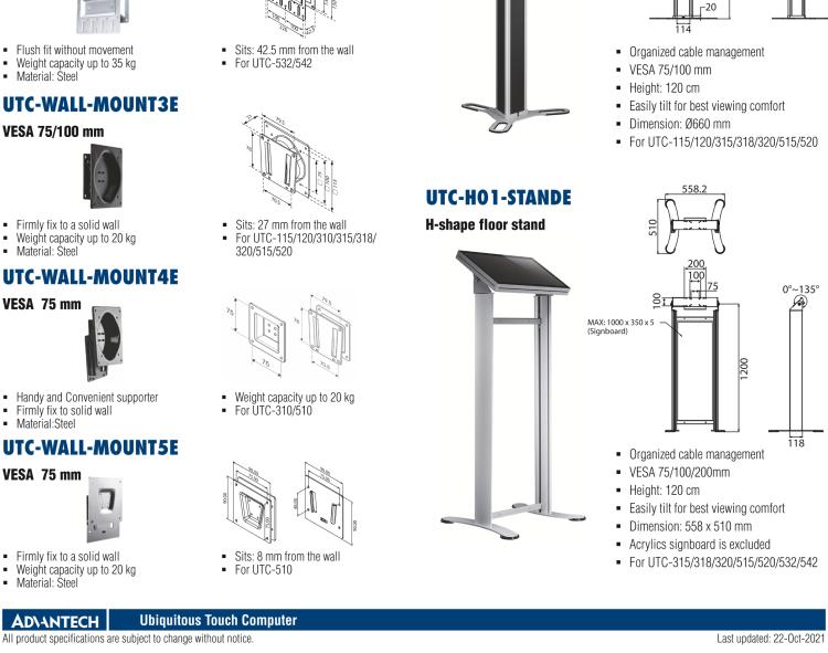 研華UTC-WALL-MOUNT2E 壁掛架 (VESA 100/200 mm)，適用于UTC 系列多功能觸控一體機