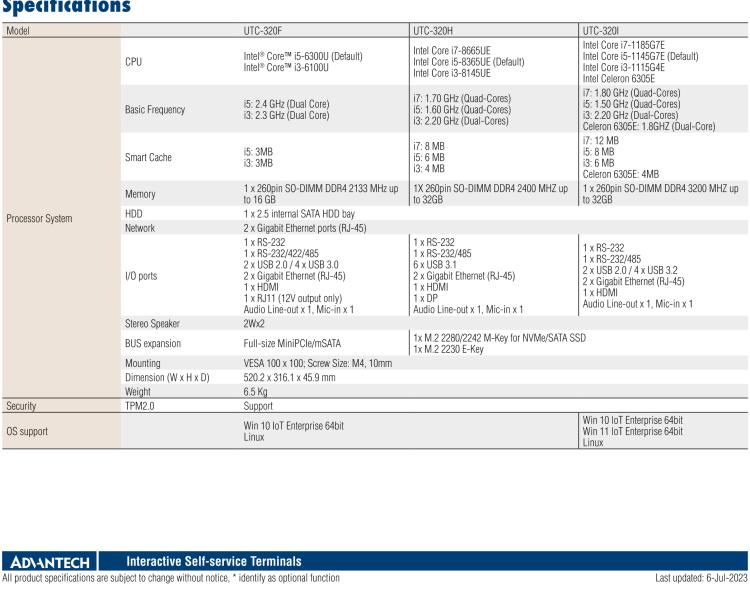 研華UTC-320H 21.5" " 多功能觸控一體機(jī),內(nèi)置 Intel? Core? i5-8365UE/Core? i3-8145UE