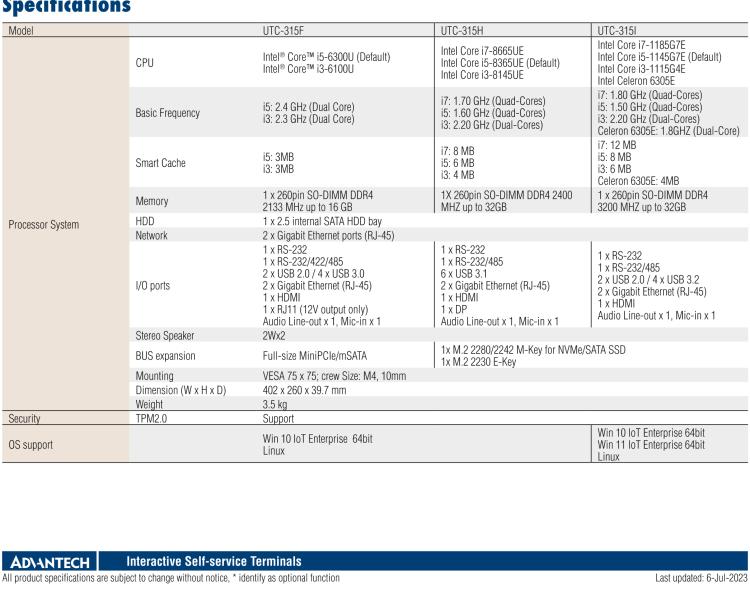 研華UTC-315F 15.6" 多功能觸控一體機，內置Intel? Core? i5-6300U