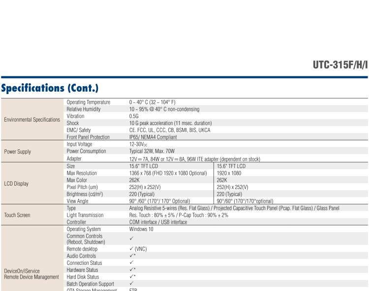 研華UTC-315F 15.6" 多功能觸控一體機，內置Intel? Core? i5-6300U