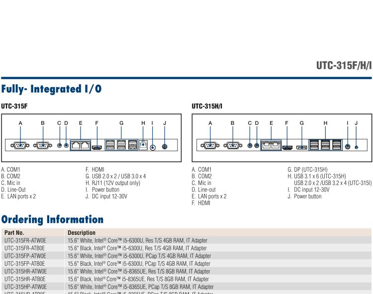 研華UTC-315F 15.6" 多功能觸控一體機，內置Intel? Core? i5-6300U