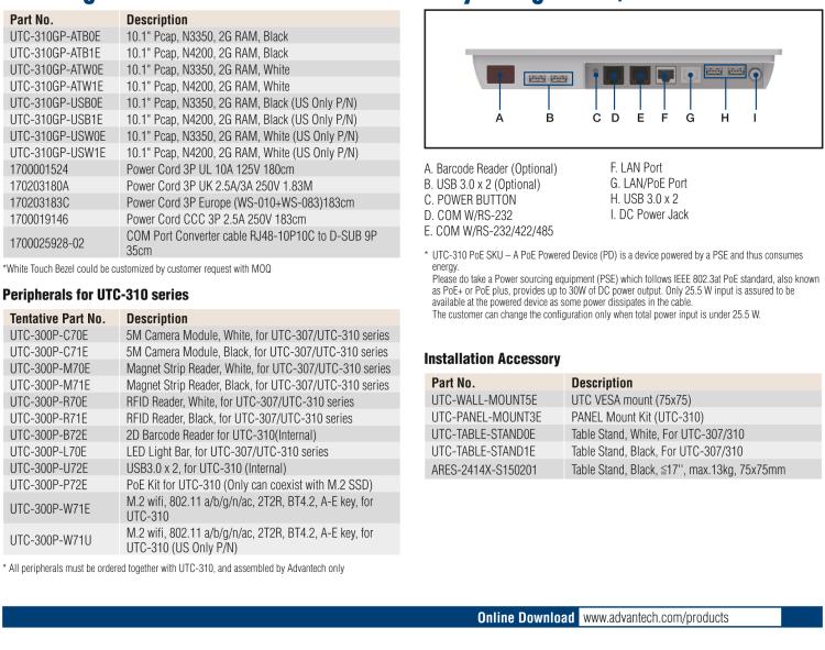 研華UTC-310G 10.1" 多功能觸控一體機(jī)，Intel? Celeron? N3350/Pentium? N4200 處理器