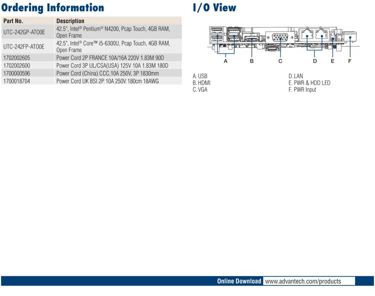 研華UTC-242F 42.5" Open Frame Panel PC with Intel? Skylake Core? i5-6300U