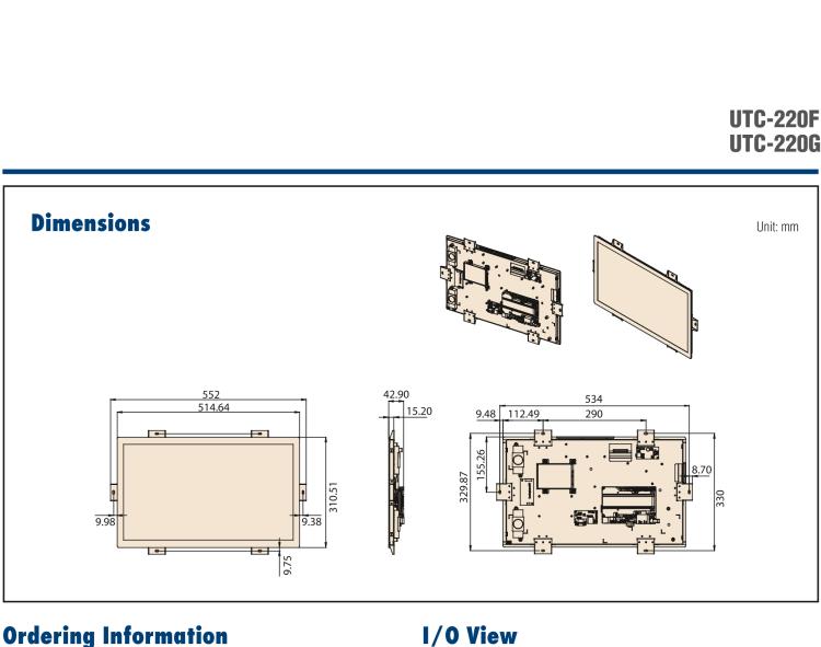 研華UTC-220G 21.5" Open Frame Panel PC with Intel?Pentium? N4200