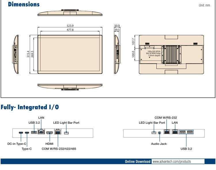 研華UTC-120I 21.5" All-in-One Touch Computer with 11th Gen Intel? Core? i5-1145G7E/ i3-1115G4E Processor