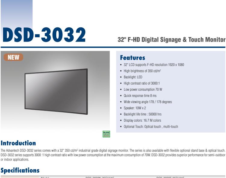 研華DSD-3032 32" FHD 工業級數字標牌顯示器, 350流明