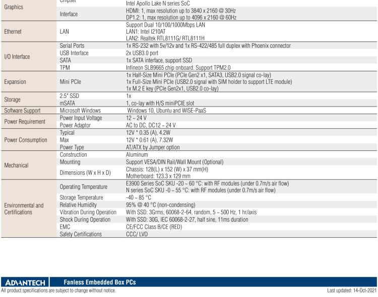 研華UTX-3117 低功耗，緊湊型，4G/WIFI/ BT/LoRa/NB IoT 物聯網邊緣智能網關