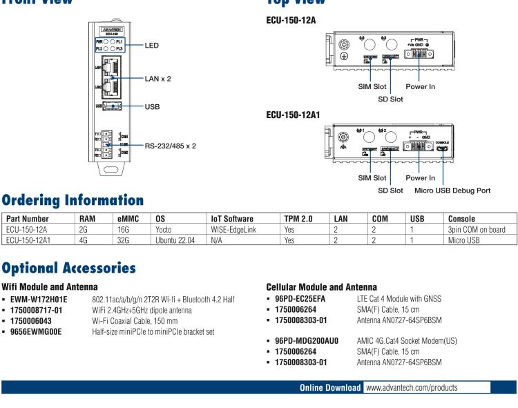 研華ECU-150 NXP i.MX8M 四核 A53高性能5G網(wǎng)關(guān) 2 x LAN, 2 x COM, 1 x USB