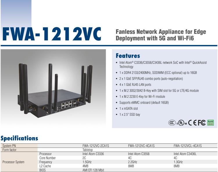 研華FWA-1212VC 支持5G和Wi-Fi 6 桌面無風扇式uCPE