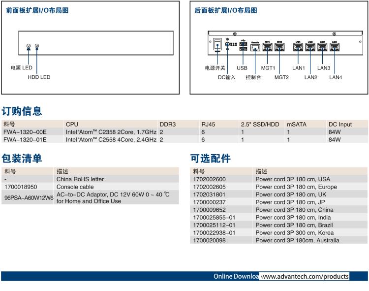 研華FWA-1320 基于Intel? Atom C2000系列處理器 桌面型網絡應用平臺