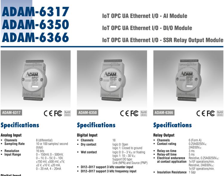 研華ADAM-6366 6 繼電器/18數字量輸入/6數字量輸出 物聯網modbus/OPC UA 以太網遠程 I/O