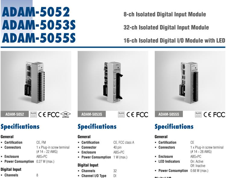 研華ADAM-5053S 32通道隔離數(shù)字量輸入模塊