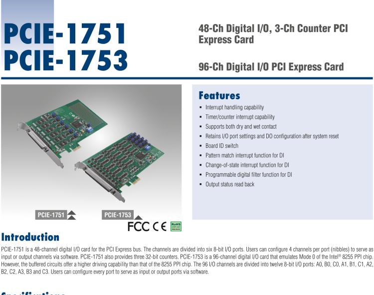 研華PCIE-1751 48 通道PCI Express總線通用數字 I/O 和計數器卡