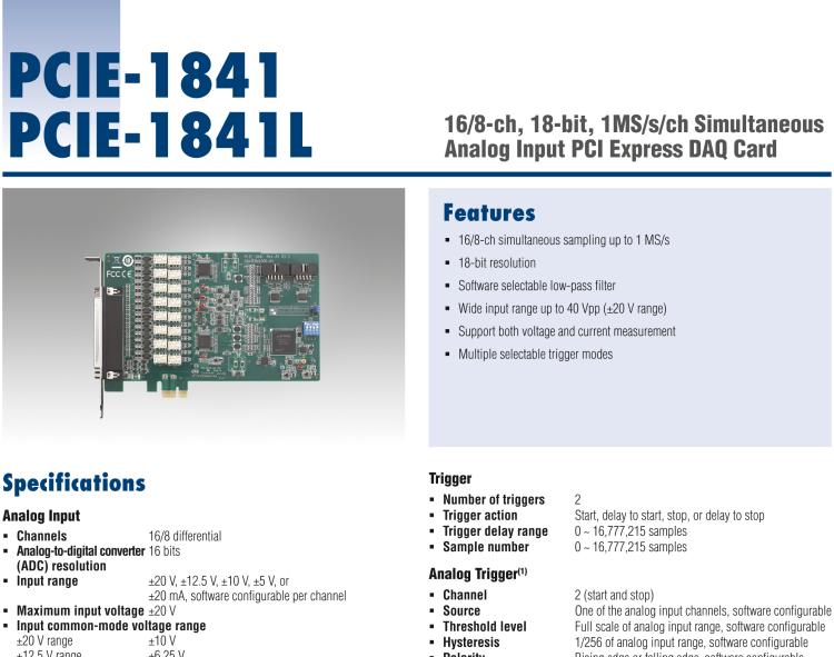 研華PCIE-1841 16/8-ch, 16-bit, 1MS/s/ch Simultaneous Analog Input PCI Express DAQ Card