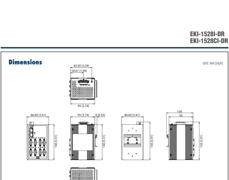 研華EKI-1528CI-DR 8-port RS-422/485 Serial Device Server - Isolation, Wide Temperature