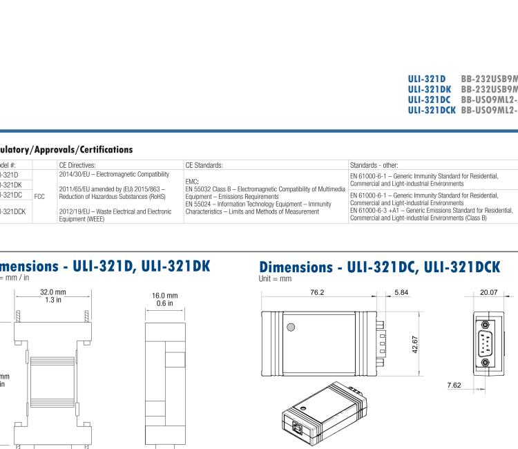 研華BB-232USB9M-LS ULI-321DK USB 2.0到RS-232轉換器，DB9公頭 端口號鎖定