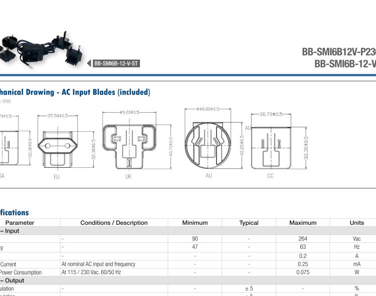 研華BB-SMI6B12V-P230C1 AC-DC 6W Power Supply - barrel plug