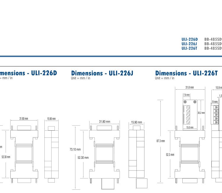 研華BB-485SD9RJ ULI-226J RS-232（DB9母頭）至RS-485 2線（RJ 11）轉換器